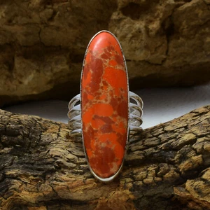 Delightful Orange Copper Turquoise Gemstone 925 Sterling Silver Ring - Picture 1 of 5
