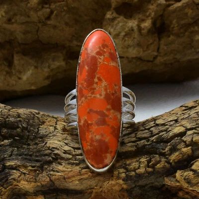 Delightful Orange Copper Turquoise Gemstone 925 Sterling Silver Ring - Image 1 of 4