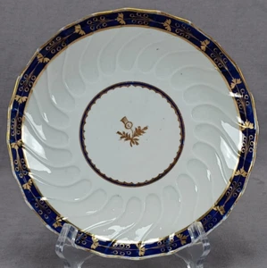 18th Century Flight Worcester Cobalt Blue & Gold Thistle 7 1/2 Inch Plate - Picture 1 of 12