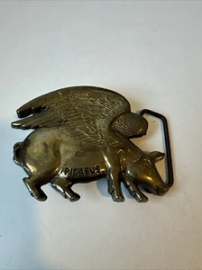 Brass Pigasus Flying Pig Hippy Hippie Rare Hog Pork Farmer Vintage Belt Buckle - Picture 1 of 8