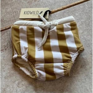 Costume da bagno Kidwild Organics bambino unisex 0-6M righe senape nuovo con etichetta - Foto 1 di 3