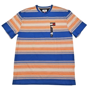 Tommy Hilfiger Jeans Men's Blue & Orange Striped Short Sleeve T-Shirt Size 2XL - Picture 1 of 7