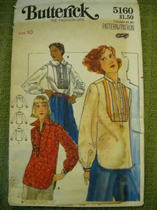 Butterick 5160 semi-fitted yoke BLOUSE size 10 32.5b sewing vintage Uncut - Picture 1 of 5