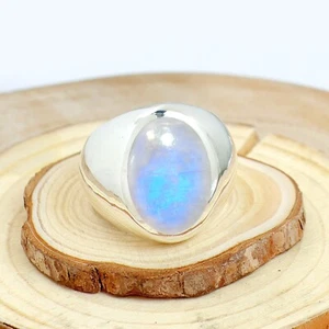 Rainbow Moonstone Oval Cut 925 Sterling Silver Handmade Men's Ring Jewelry - Picture 1 of 3