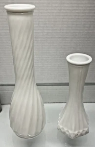 Vintage Hoosier Glass White Milk Glass Bud Vase ~ 9" & 6" Tall - Picture 1 of 8