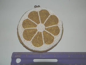 Vintage Vetro Semi Perline Oro Bianco Limone Fetta Cambio Monete Portamonete Chiusura Bacio - Foto 1 di 7