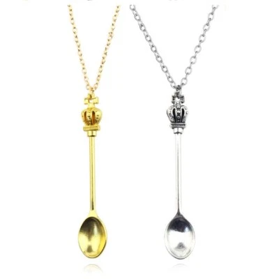 925 Placcato Argento Carino Corona Cucchiaio Croce Oro Catenina Ciondolo Regalo - Immagine 1 di 2