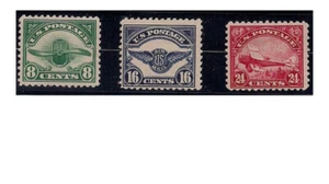 US Early Airmail stamps, C4, C5 and C6, set of 3, MLH, OG, VF-XF, Bright colors - Picture 1 of 2