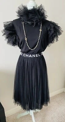 NWT Black T-shirt With Tulle Ruffle Sleeves Size XL - Image 1 of 4