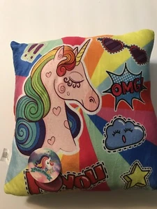 Unicorn Pillow 13X13 Multi OMG Plush N Soft Pillow With Rainbow & Unicorn- New - Picture 1 of 2