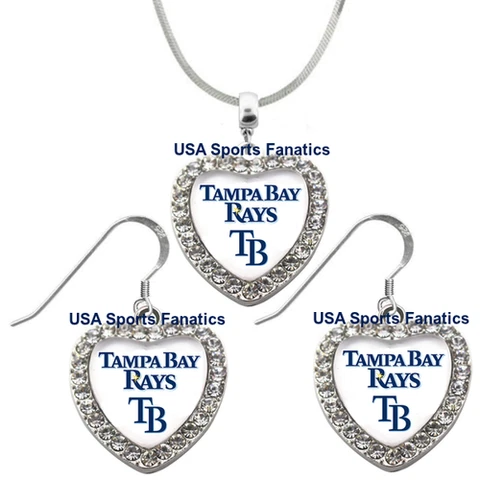 Tampa Bay Rays 925 Necklace or Earrings or Set Team Heart With Rhinestones Cover