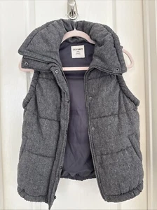Old Navy Puffer Vest Womens S Gray Quilted Insulated Full Zip Fleece Lined Warm - Picture 1 of 14
