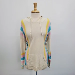 Torrid Womens Size 0 Lightweight Hooded Pullover Sweater Beige Striped Pastel - Picture 1 of 13