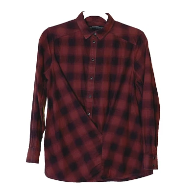 Top cruzado a presión de franela manga larga AllSaints para mujer talla 4 rojo negro Foto 1 de 4