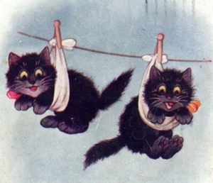 Gatitos en un tendedero de la década de 1920, linda postal vintage - Imagen 1 de 3