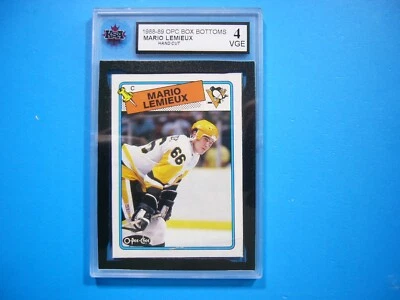 1988/89 O-PEE-CHEE HOCKEY BOX TOP BOTTOM CARD MARIO LEMIEUX KSA 4 VGEX SHARP OPC - Image 1 of 3