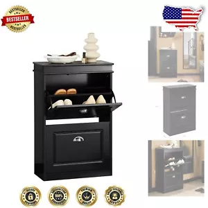 Space-Saving Slim Shoe Storage Cabinet - 2 Flip-Drawers for Perfect Hallway Use - Picture 1 of 12