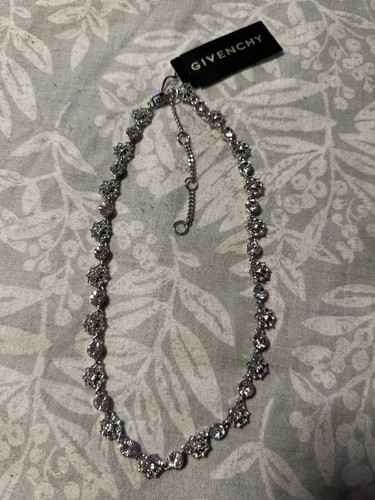 Collana Givenchy Cristallo Strass Tono Argento 16"" Nuova con etichette $98