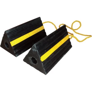 2-Pk. Aircraft Wheel Chocks Small Size Ribbed Rubber REFLECTIVE TAPE ROPE BLACK - Picture 1 of 2