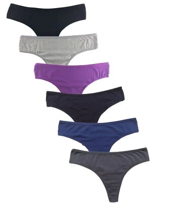 6 Damen Baumwolle Tangas Yoga Sport Unterwäsche G String dunkle Farben Höschen Größe L - Bild 1 von 4