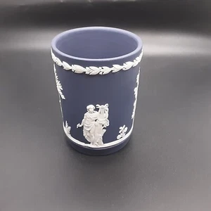 Vintage Dark Blue 3.25" Wedgwood Cylindrical Spill Vase Jasperware England - Picture 1 of 8