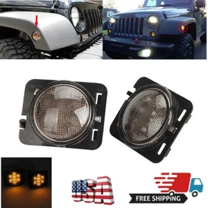 2x LED Side Marker Fender Lights Amber Smoked Lens For Jeep Wrangler JK 2007-18 - Foto 1 di 12