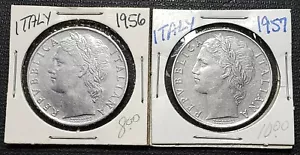 1956 & 1957 Italy 100 Lire Coins - Great Condition, Nice Detail - Foto 1 di 2