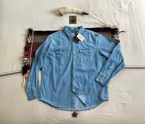 Camisa Levis Barstow XL Western Nuevas Etiquetas BNWT Pearl Snaps 2022 Azul Medio Denim 50" - Imagen 1 de 19