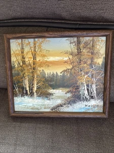 Vintage H Wilson Oil Painting of "A River And Landscape Scene" -Signed/Framed - Picture 1 of 7