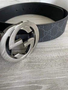 Gucci Black Canvas Monogram Belt Silver GG - Picture 1 of 3