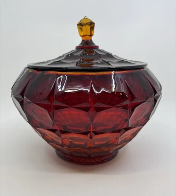 Vintage MCM Amberina Ruby Red Lidded Glass Jar Very Nice! - Image 1 of 4