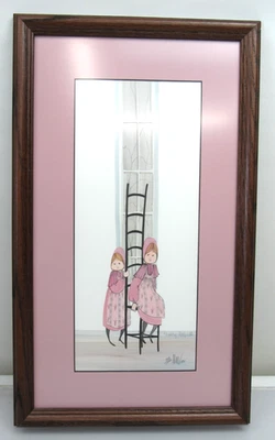 Vestido P. Buckley Moss 2 Amish Niñas Silla Rosa Estampado 703/1000 Firmado Enmarcado 1987 Foto 1 de 4