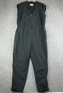 Anthropologie Halsey Utility Jumpsuit Damen L Washed Black Chambray Reißverschlusstaschen - Bild 1 von 15