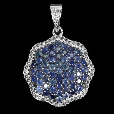 925 Пробы подвеска синий сапфир круглый бриллиант огранки белый топаз драгоценный камень - Изображение 1 из 4