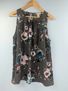 Camicetta Ann Taylor LOFT senza maniche floreale grigia grande - Foto 1 di 7