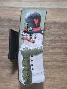 Handbemalter Holzschnitt Schneemann Kralle Clip 4,1" - Bild 1 von 2