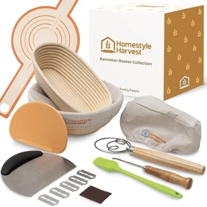 Banneton Bread Proofing Basket Set, 10 inch Oval & a 9 inch Round Sourdough P... - Picture 1 of 7