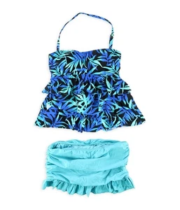 Island Escape Womens Tahiti Ruffled Skirtini 2 Piece Bandini, Green, 10 - Picture 1 of 1