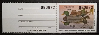 N366) United States 1984 Missouri waterfowl stamp/license mint/expired - Image 1 of 2