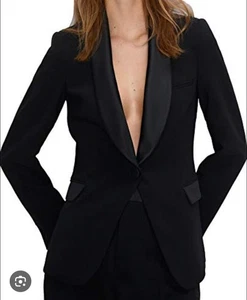 Giacca smoking Zara Basic blazer donna XS nero velluto risvolto slim fit made Spain - Foto 1 di 9