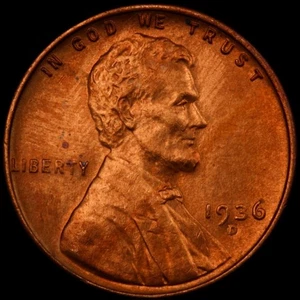 1936-D Lincoln Wheat Cent - Brilliant Uncirculated Lustrous - Toned - Picture 1 of 2