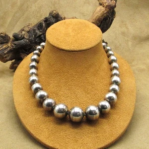 Vintage Taxco Style Sterling Silver Tapered Beaded Necklace - Picture 1 of 7