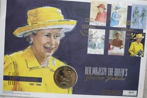 🧭 🇮🇲 ISLA DE MAN 1 CORONA 2002 JUBILEO DE ORO CUBIERTA DE MONEDA GRANDE B85 #2 - Imagen 1 de 4