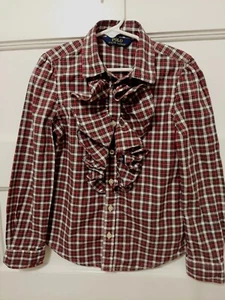 Polo Ralph Lauren Girl's Size 6 Red Plaid Ruffled Button Front Long Sleeve Shirt - Picture 1 of 5