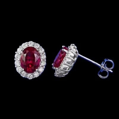 2.5ct Genuine Oval Ruby White Sapphire Earrings 925 Sterling Silver - Image 1 of 4