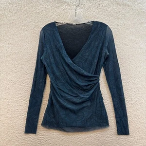Y2K Vintage Mesh Top Medium Blue Paisley Ruched Boho Bohemian Fairy Grunge - Picture 1 of 7