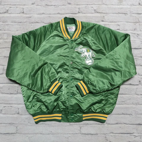 Vintage 90s Oakland Athletics A's Satin Jacket by Chalk Line Size XL Made in USA Cover
