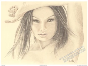 JOHN D MOULTON "Those Eyes" signierter Druck: Bleistiftzeichnung: Portrait Kunstdruck - Bild 1 von 2