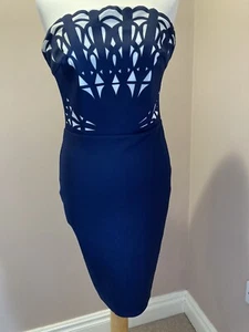 Lipsy Bandeau Dress Size 10 Navy Blue & White BNWT Laser Cut - Picture 1 of 2