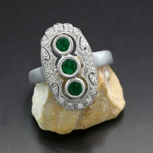 Geométrica Anillo Esmeralda Brillante oro blanco 50 Art Deco Valor - Imagen 1 de 4